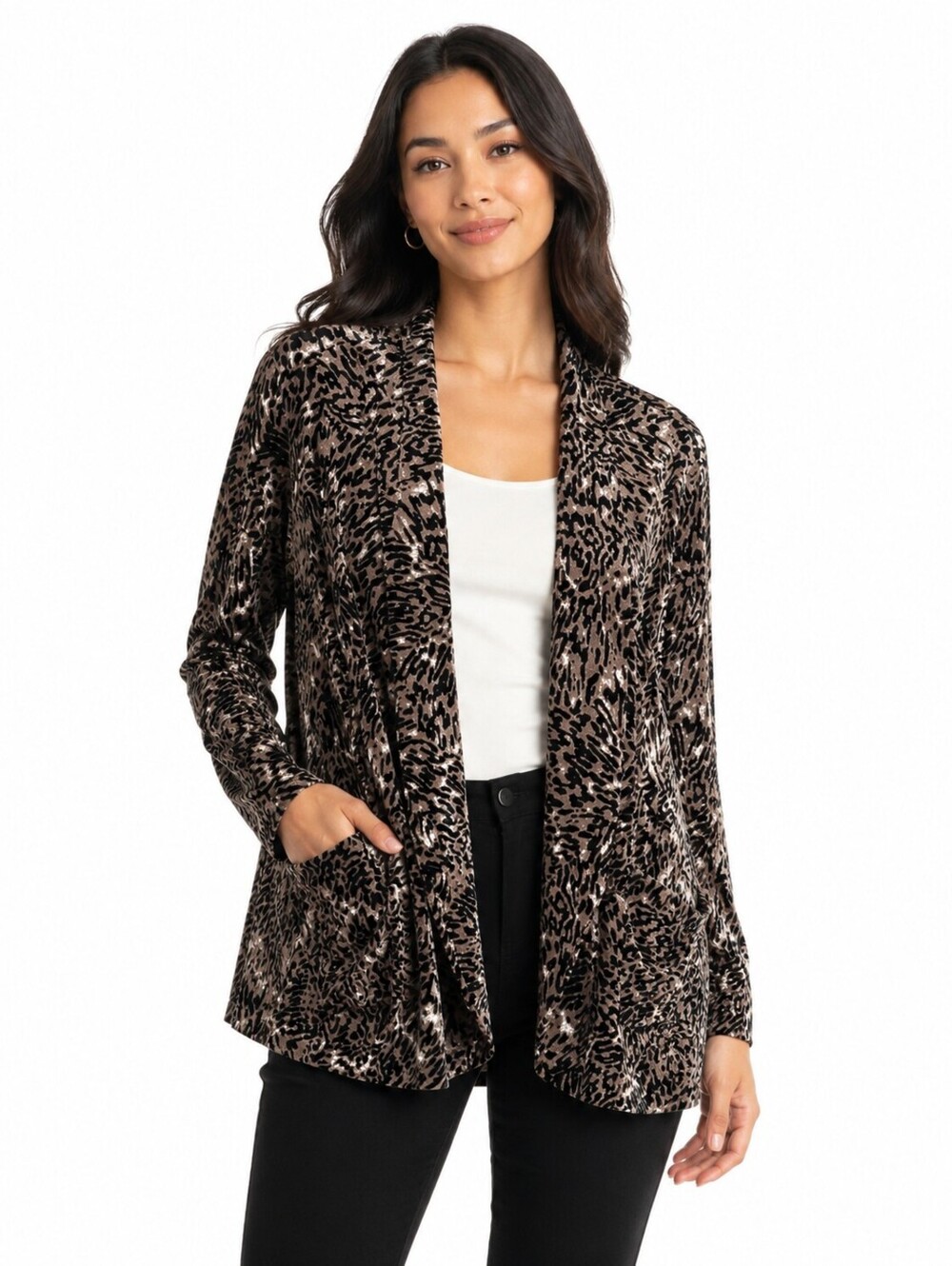 Robin Artisan Signature Women's Open Front Animal Print Cardigan Jacket A+ (XL?)
